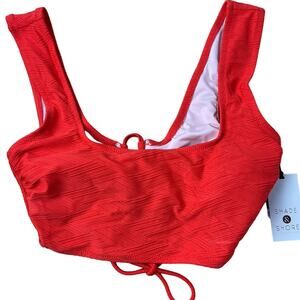 Shade & Shore Women's Red Diamond Textured Square Neck Bikini Top - Small - NWT